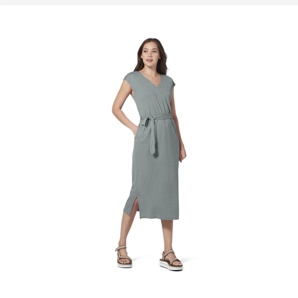 Royal Robbins Green Midi Sundress V-Neck Cap Sleeve